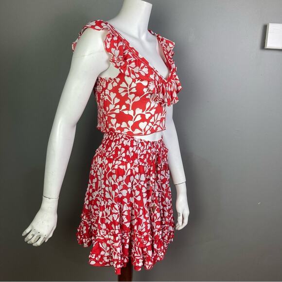 Paloma Blue top skirt set small red isla hearts ruffle coquette resort Ibiza - Picture 6 of 13